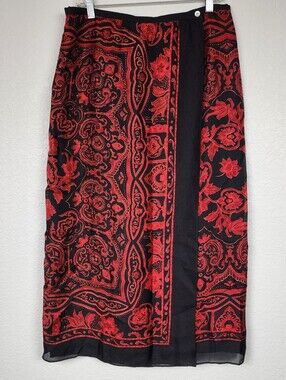 100% Silk Vintage Whimsigoth Black Red Damask Skirt